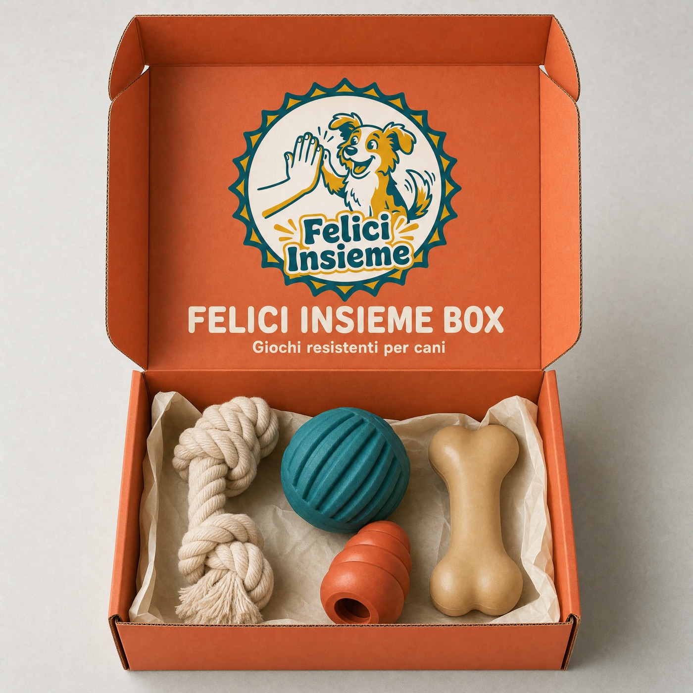 Felici Insieme BOX aperta con quattro giochi dentro