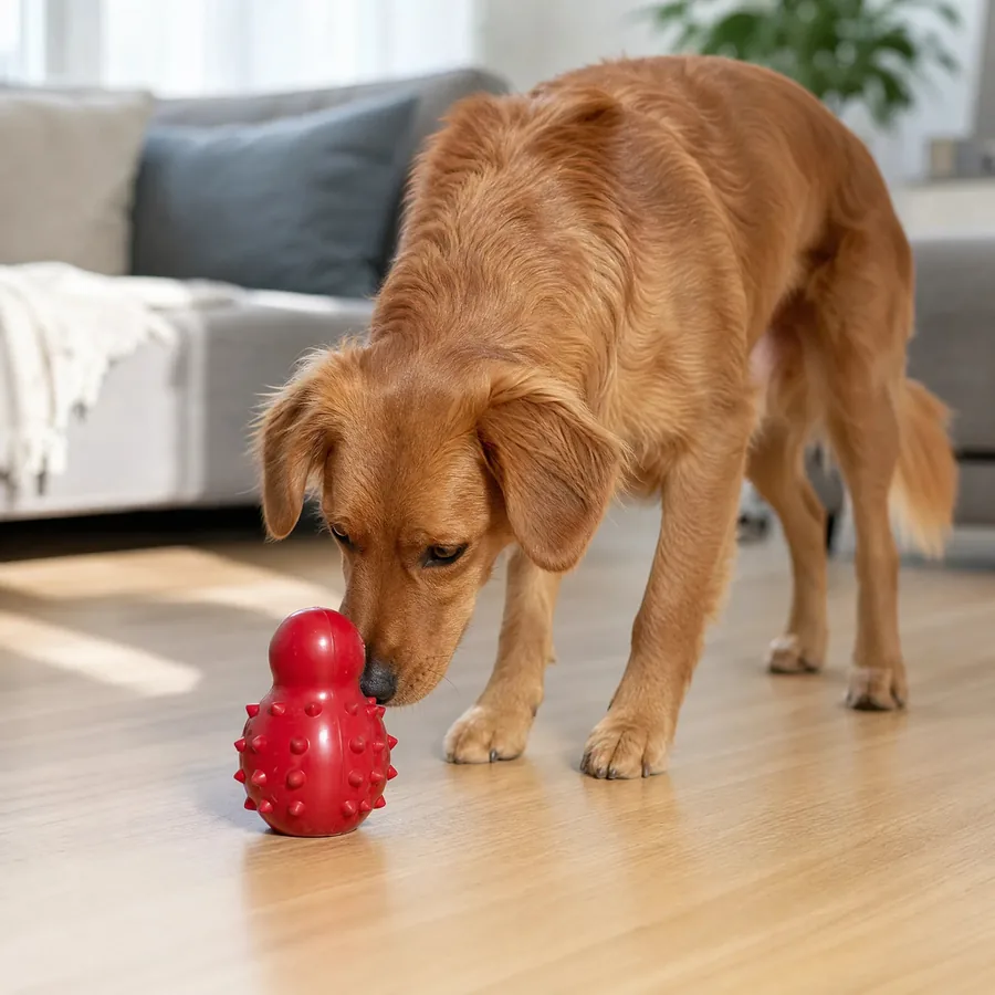 Cane che lecca il gioco da riempire in gomma
